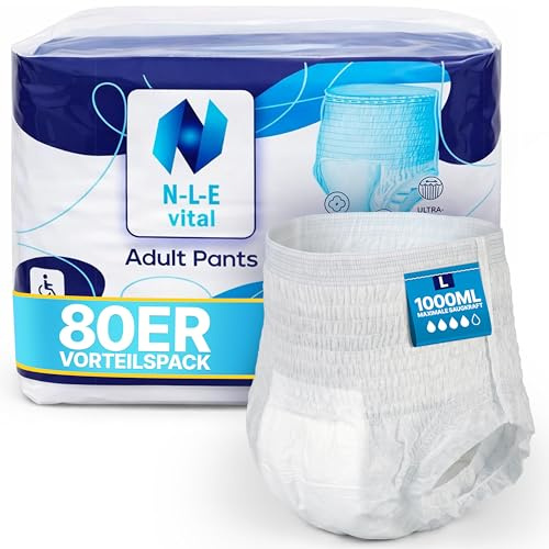NLE Inkontinenz Pants für Erwachsene – Größe L, 20 Stück – Einweg Windeln zum Hochziehen – diskrete Inkontinenz Unterwäsche für Damen und Herren – 1000 ml Saugleistung