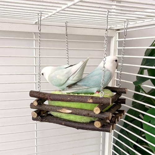 ZYYRSS Natural Wood Bird Swing with Cotton Nest for Parrot Parakeet Cockatiel Conure Cockatoo Macaw Amazon African Grey Lovebird Finch Canary Budgie Cage Toy