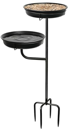 Vasca per uccelli per esterni, in metallo con 4 punte, base a picchetto, vaschetta per uccelli da giardino, per esterni, cortile, patio, terrazza, padiglione, prato, decorazione per la casa