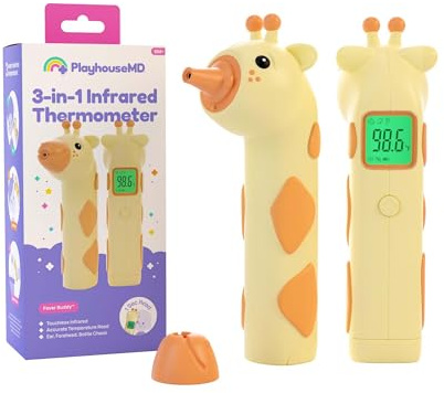 Playhouse MD Baby Thermometer for Kids – Digital Infrared No-Touch Forehead & Ear Thermometer, 3-in-1 Contactless Thermometer with Fever Indicator, Fever Buddy Giraffe