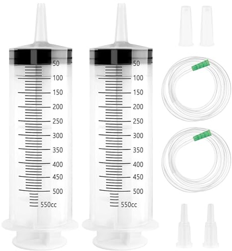 550 ml spruta med slang, 2 stycken stora sprutor återanvändbara | Plastspruta med lock, individuellt förseglad flytande spruta för djurmatning laboratorier industri (150/250/350/550 ml)