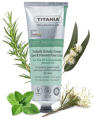 TITANIA fotsvampskyddskräm med teeträdolja, rosmarin och mandelolja, vårdar torr hud, stärker mikrobiomen, hudkompatibilitet dermatologiskt bekräftad, vegan, 75 ml, 2-pack