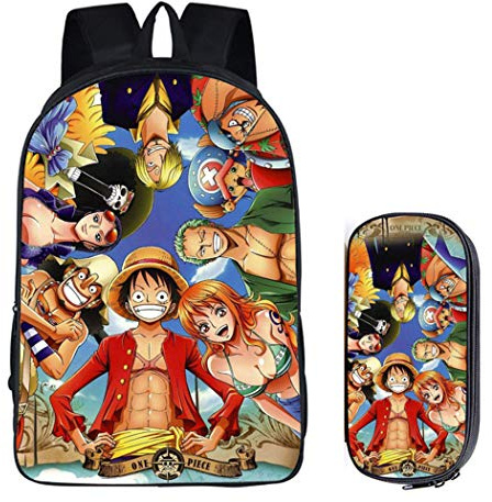 WANHONGYUE One Piece Anime Image Backpack Set Sac d'école Cartable Boîte de Papeterie Sac à Dos d'écolier + Trousse /9
