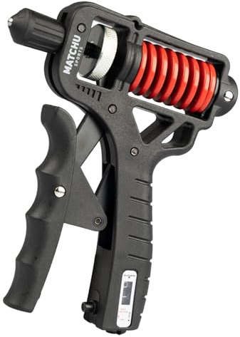 MATCHU – Entrenador de agarre ajustable – Resistencia de 5 a 165 kg – Incluye contador integrado – Potente entrenador de agarre – Plástico/metal – Negro/rojo