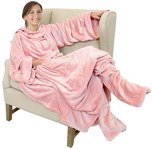 Catalonia Classy coperta in pile con maniche e piedi, Morbido plaid con maniche, slanket coperta con piedi, Regalo per adulti, uomini, donne, adolescenti, fidanzata, moglie, 190 cm x 135 cm