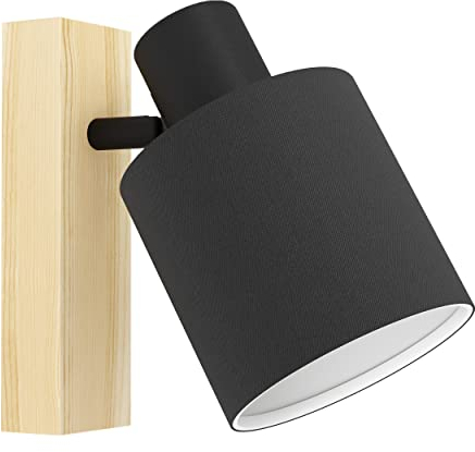 Eglo Lampada da parete Batallas, lampada da parete skandi, faretto da parete in legno, tessuto, metallo, lampada da soggiorno in natura, nero, bianco, lampada da camera da letto, spot E27