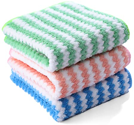 Weysoo Mikrofasertücher, Stark Saugfähig Putzlappen, Waschbar Shiny Wipes Tücher, 3 Stück Universal Putztücher, Küche Microfasertuch für Wischen Sie Tisch, Küchenutensilien, Fenster (24 * 23cm)