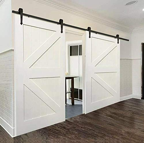 Système de Porte Coulissante, Rail Porte Coulissante avec Roulette, Kit Coulissant pour Systeme Porte Double, Quincaillerie Kit de Rail pour Porte Coulissante (Épée, 366cm)