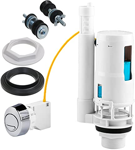 SPARES2GO Adjustable Dual Flush Toilet Valve Concealed Cistern with Push Button (1.5 / 2 Outlet, 300mm Cable)