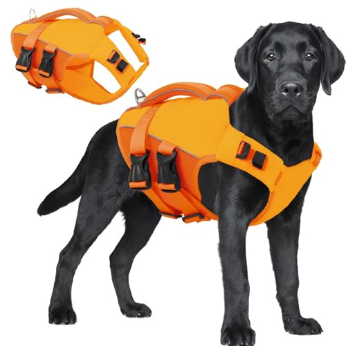 ASENKU flytväst hund stor XXL, justerbar & ripstop hundflytväst, räddningsväst för hundar med handtag och reflekterande, hundflytväst för chihuahuaa, tax fransk bulldog, labrador