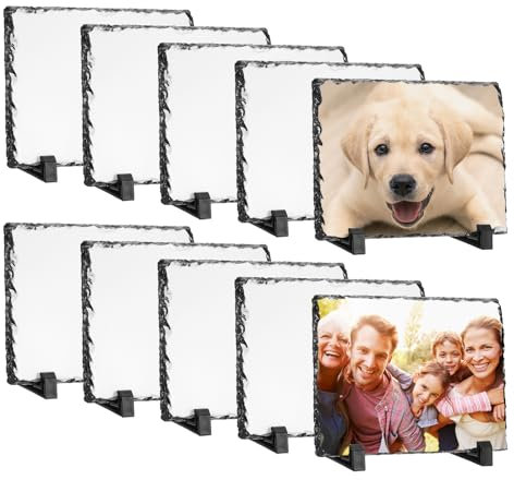 PATIKIL Sublimation Slate Blanks, 10 Pcs Rectangular Stone Sublimation Photo Frame Heat Press Sublimation Plaque for Making Memorial for A Friend, Dog, Personalized Gift, White, 7.9 x 6