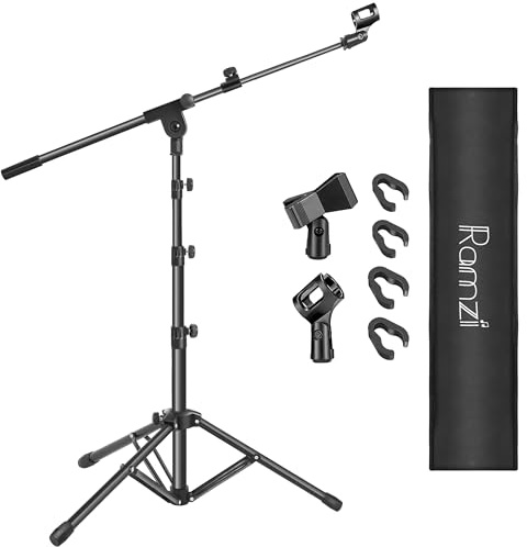 Ramzi Mic Stand,Double Support Tripod Microphone Stand Floor Boom Mic Microphone Stand with Mic Stand Bag and 2 Mic Clips Adjustable boom