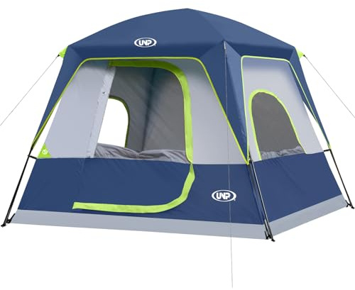 UNP 4-Person Tent, Portable Cabin Tent, Camping Tent 4-Person Easy Set Up, Waterproof with Top Rainfly for Outdoor Camping/Hiking (Dark Blue)