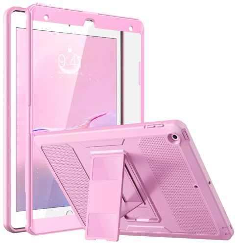 MoKo Hülle Kompatibel mit Neu iPad 9. Generation 10,2 2021/iPad 8. Generation 2020/iPad 7. Gen, Stoßfest Schutzhülle mit Ständer Eingebauter Displayschutz Kompatibel mit iPad 10,2 Zoll, Blumen Rosa