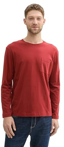 TOM TAILOR Herren 1043414 Basic Longsleeve mit Brusttasche, 13721-Burgundy Dark Red, XL