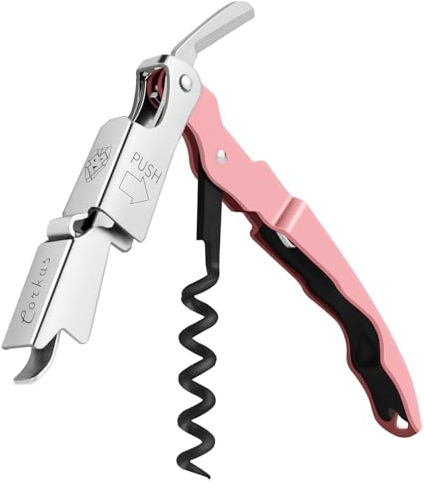 CORKAS Cavatappi Professionali Apribottiglie, Cavatappi da Sommelier, Coltello da sommelier, Cavatappi per Camerieri Apri Bottiglia Accessori del Vino e Regali (Rosa)