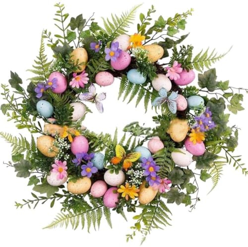 Lpitoy Couronne D'oeufs De Pâques, Couronnes De Pâques De La Fleur Artificielle pour Porte D'entrée Couronne De Fleurs Colorée avec des Œufs De Pâques pour Les Décorations De Printemps De Pâques
