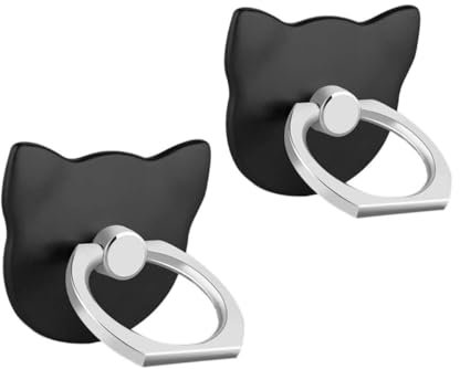 Msagkah 2Pcs Agarraderas para Teléfono Móvil, 360° Rotación Teléfono Anillo Soporte, Agarres de Teléfono Móvil para Samsung, iPhone y Todos los Teléfonos Inteligentes (Gato-Negro)