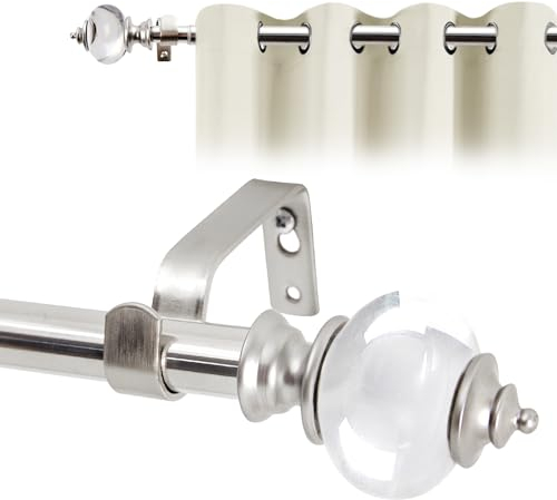 Deconovo Adjustable Splicing Curtain Poles122-213cm, Net Curtain Rods with Brackets Fittings Set and Translucent Finials, Sturdy Curtain Poles for Eyelet Curtains, Silver