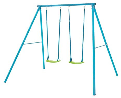 TP Toys Double Metal Swing With Rapide & Quadpod Seats, Adjustable Metal Swing Stand With Two Fully Adjustable Seats, Heavy Duty Sturdy Metal Frame, Backyard Outdoor Playset, 6 Months+