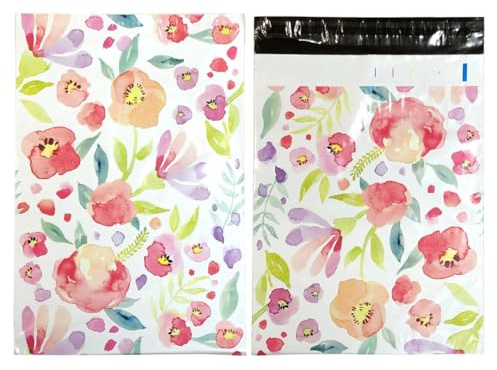 50x Designer Poly Mailer Bag Mailing Postal Bags Gifts Shipping Wrapping Design Pattern Envelope for Mail 10x13 Inch (255 x 340 mm) - Flowers