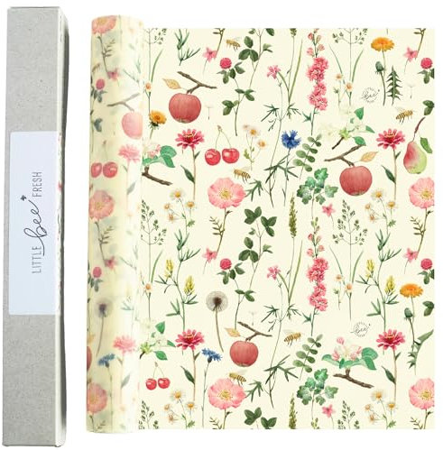 little bee fresh Organic Beeswax Cloths Roll to Cut from Germany – Keeps Food Natural, Beautiful & Plastic-Free Fresh! Handmade from Organic Raw Materials (Fruit Meadow)
