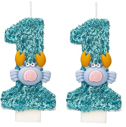 Número 11 velas de cumpleaños con diseño de cangrejo - número 11 - Azul 3D - Para pastel - Lentejuelas brillantes hechas a mano - Perfectas para fiestas de cumpleaños temáticas