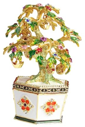 perfk Geldbaum-Bonsai-Statue, Feng-Shui-Dekoration, dekorative Wohndekoration, Topfpflanzenfigur aus Legierung für Wohnzimmer und Büro, Weiß