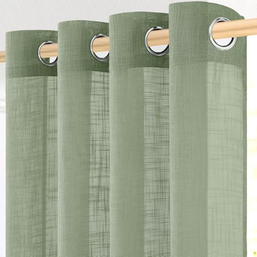 MRTREES Tende Voile Semi-trasparente Effetto Lino Verde Salvia 2 Pezzi con Occhielli 140x260 CM Tende Leggere per Interni Camera da Letto Moderna Soggiorno Salotto Tenda da Interno