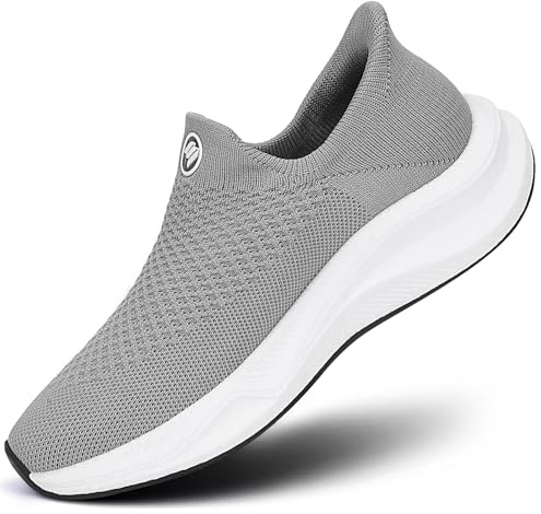 BibHoly Slip on Sneakers Women, Comfort Lightweight Women's Walking Shoes, Hands-Free Casual Slip on Trainers, Breathable Mesh Gym Running Shoes for Ladies Grey