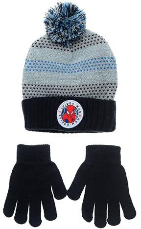 Marvel Spiderman Bonnet et Gants pour Enfants Cadeaux pour Enfants Bonnet Pompon Bonnet Bonnet Taille 52 54 Spidey pour Garçon, kl-bleu, 52