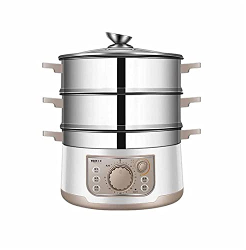 Vaporiera elettrica per alimenti, 10 l, ad alta capacità, in acciaio inox, con cestelli impilabili a doppio livello e timer, prestazioni di riscaldamento rapido 1200 W