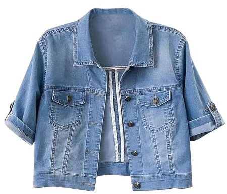 IQYU jeansjacka dam kortärmad vit – jeansjackor för kvinnor kort övergångsjacka elegant lätt sommarjacka denimjacka bolerojacka för klänning jeanskappa kort jacka streetwear övergångskappa, Himmelsblå