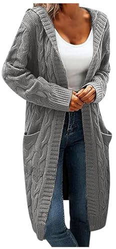 Cardigan da donna lungo a maglia grossa con cappuccio, oversize, open, maglione a maniche lunghe, cappotto autunnale, inverno, casual, leggero, con tasche, scollo a V, outwear boho, estivo, sottile