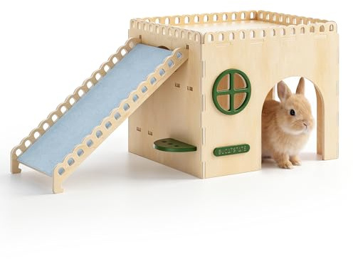 BUCATSTATE Wooden Rabbit Hideout Castle, Large Bunny House & Small Animal Toys
