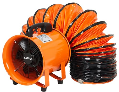 10 Inch Air Mover Blower Fan, Portable Industrial Exhaust Fan with 32.8 ft Flexible Duct Hose, 2000 CFM Low-Noise Utility Blower Fan/Extractor/Ventilator for Basements, Workshops, Warehouses
