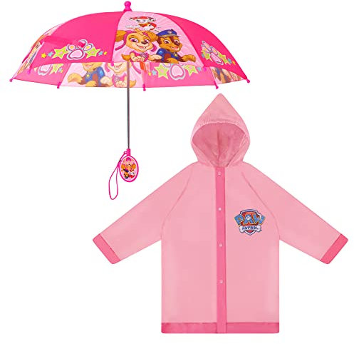 Nickelodeon Girl Kids Poncho Raincoat Set, Paw Patrol Rain Wear For Toddler 2-3 Or 4-7 Umbrella And Slicker, Light Pink, MEDIUM AGE 4-5 US