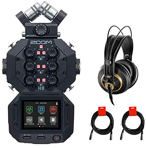 Zoom H8 8-Input / 12-Track Portable Handy Recorder with AKG Pro Headphones & 2X XLR Cable Bundle