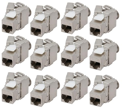 BIGtec 12 Stück Keystone RJ45 Modul CAT6a Jack Adapter geschirmt werkzeuglos Snap In Montage CAT.6a 500Mhz 10GBit/s Ethernet Verlegekabel Patchkabel Kabel geeignet für Cat.7 Kabel