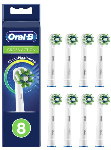 Oral-B CrossAction - Testine per spazzolino elettrico originale, con tecnologia CleanMaximiser, 8 pezzi, colore: bianco