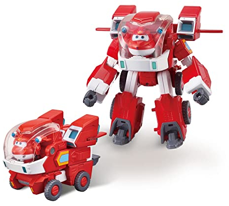 Super Wings Robot Toys - Jett Transformers Toy Cars Toy Trucks Avec Mini Jet Avion Jouets Pour Enfants 3 4 5 Ans, Red