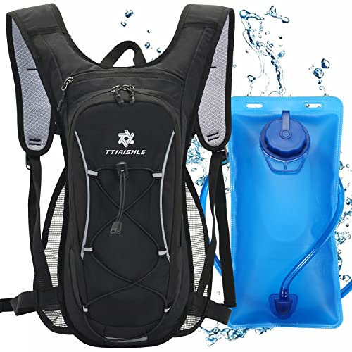 TTIAISHLE Hydration Pack Backpack with 2L BPA Free Water Bladder for Cycling Running Hiking Climbing Camping Racing skiing (Black (blue bladder))