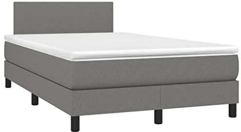 vidaXL Boxspringbett mit Matratze LED Bettgestell Doppelbett Polsterbett Bett Hotelbett Lattenrost Bettrahmen Schlafzimmerbett Dunkelgrau 120x200cm Stoff