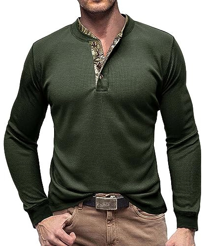 RQPYQF Maglietta da Uomo Manica Lunghe Casuale Henley Shirt Uomo t Shirt Vintage Uomo CS04 Taglia S-XXL (Verde Militare, M)
