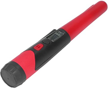 Pssopp Metalldetektor Pinpointer, Metalldetektor LCD Display, Taschenlampenfunktion mit Gürteletui für Schmuck, Münzen, Gold, Silber, Kulturelle Relikte (Rot)
