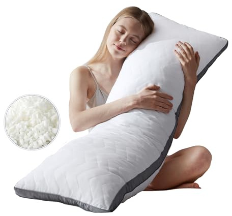DOWNCOOL Cuscino per il corpo in memory foam trapuntato, grandi cuscini per il corpo per adulti, morbidi cuscini lunghi per chi dorme sul fianco, 50,8 x 137,2 cm (bianco)