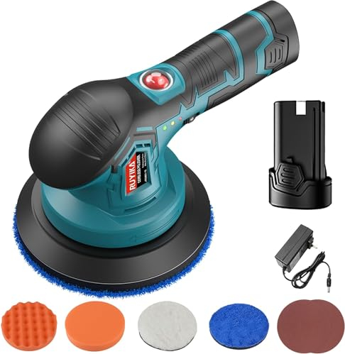 Akku Autopoliermaschine, Elektrische Exzenter Poliermaschine Set mit 12v Akkus, Akku Polieren für Auto Boden Möbel Polieren Wachsen
