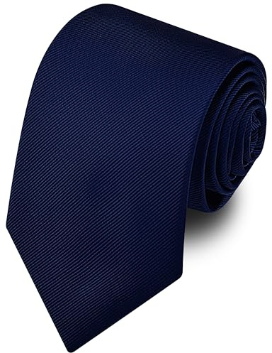 Branduce Navy Blue Tie for Men Wedding Business Solid Silk Woven 63'' Extra Long Dark Blue Necktie (TA10-03)