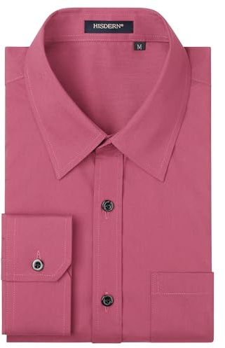 HISDERN Chemise Rose Homme Manches Longues Chemises Habillée Formelle Chemise Regular Fit Casual Chemises Shirt Rose Foncé L