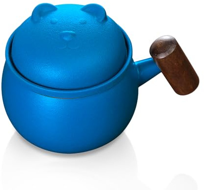 fanquare Tesil mugg söt björn blå keramisk tekopp med lock, bärbar resa te bryggande mugg för lösa blad